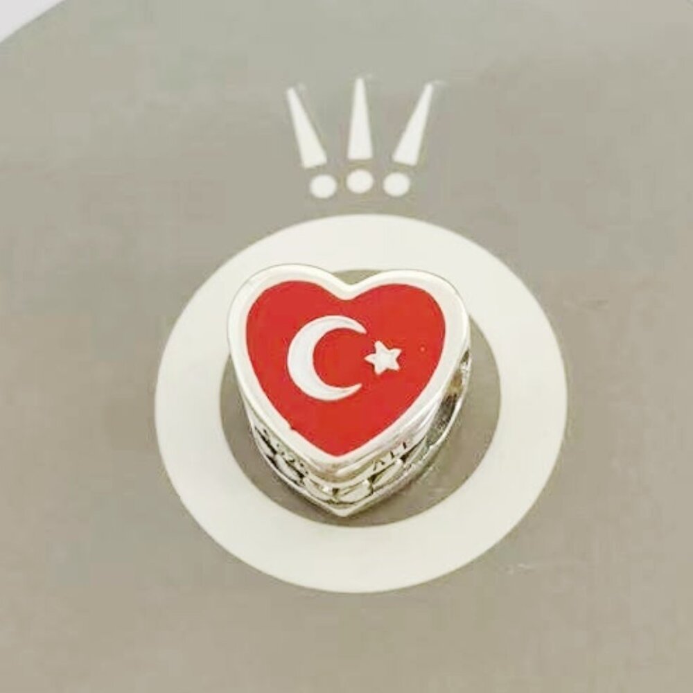 Pandora Trkye Flag Heart Charm